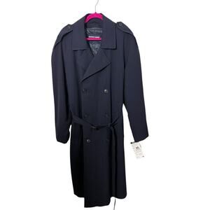 Newport Harbor Men 42 Reg Double Trench Coat 100% Wool Blue Zipout NWT